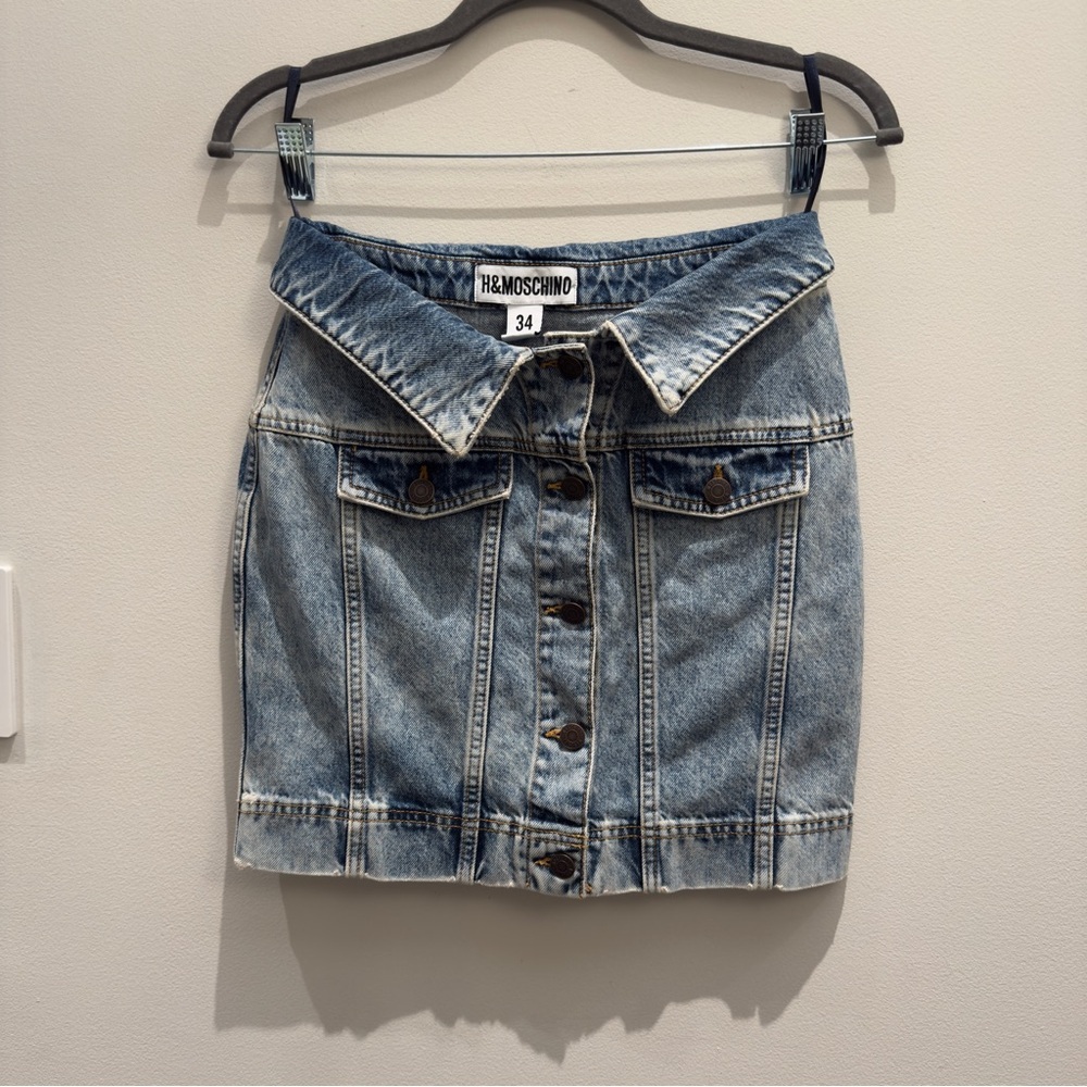 Moschino X H&M Women Blue Denim Skirt Eur Size 34 Size 2